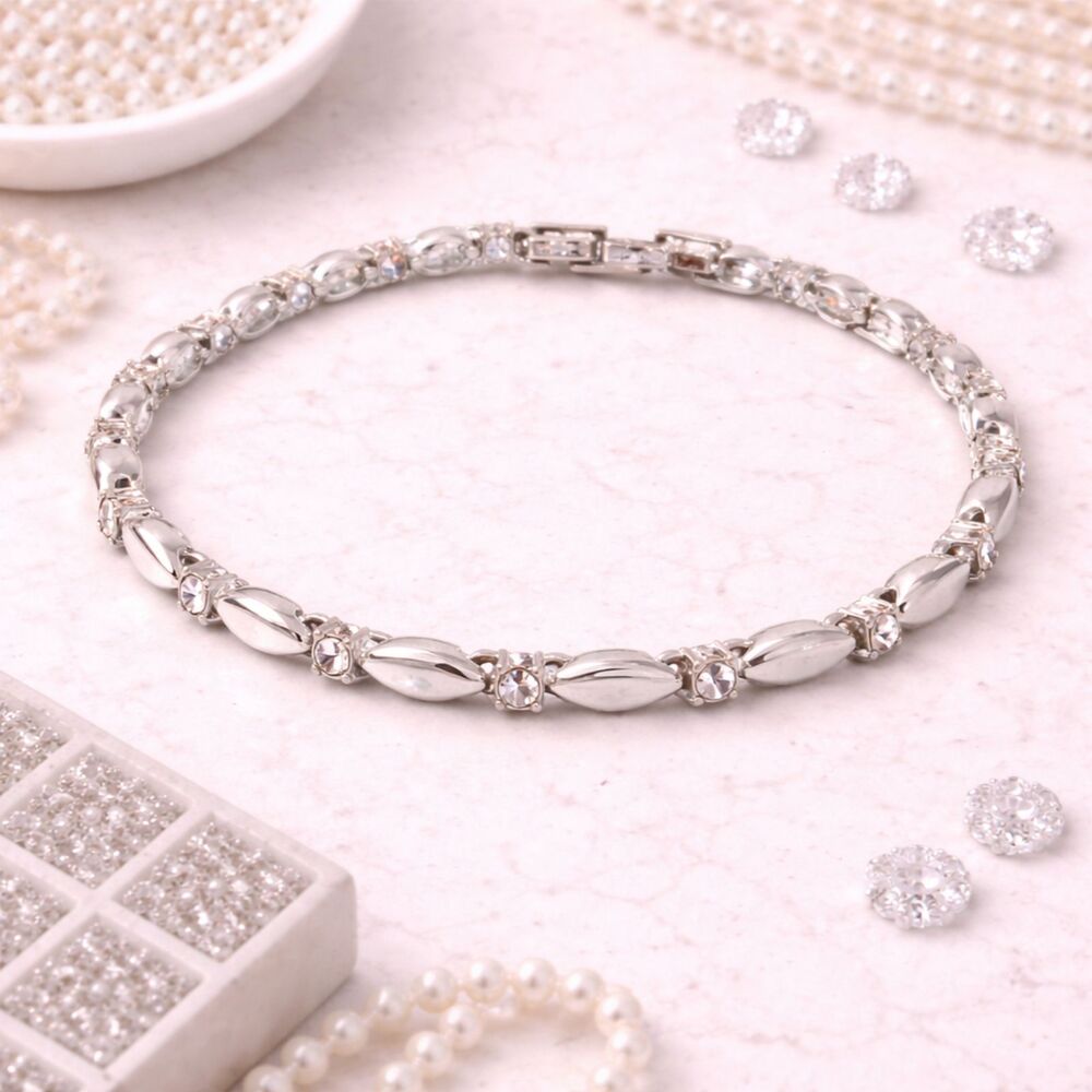 Vintage Avon Silver Tone Faux Diamond Tennis Bracelet